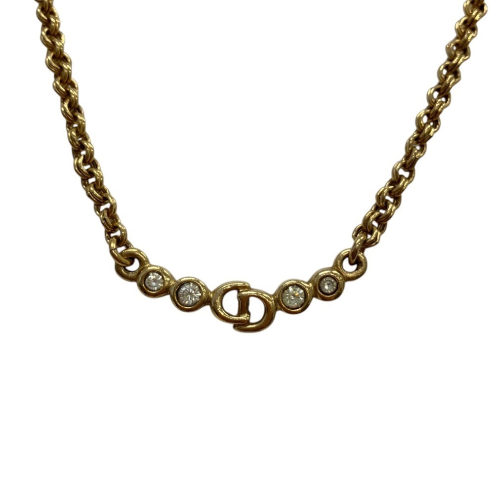 Christian Dior Vintage Rhinestone CD Logo Necklace, Gold Color, Women's